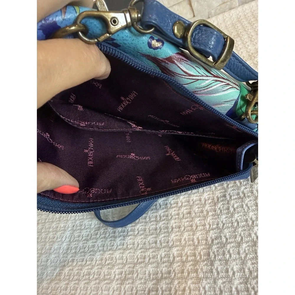Anuschka Tropical Paradise Blue & Purple Multi Pocket Crossbody Purse